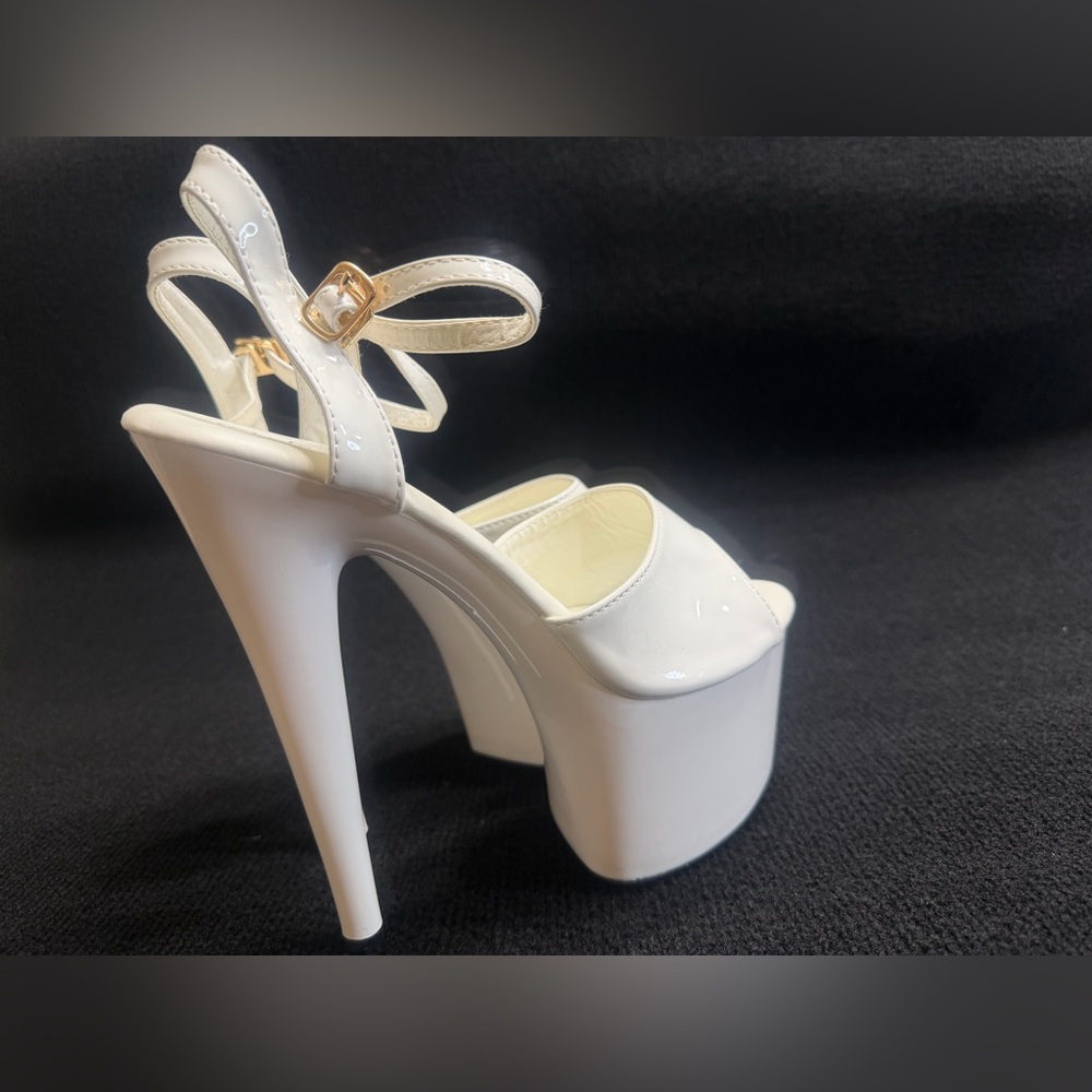 Dramatic White Platform Stilettos With Ankle Stra… - image 2
